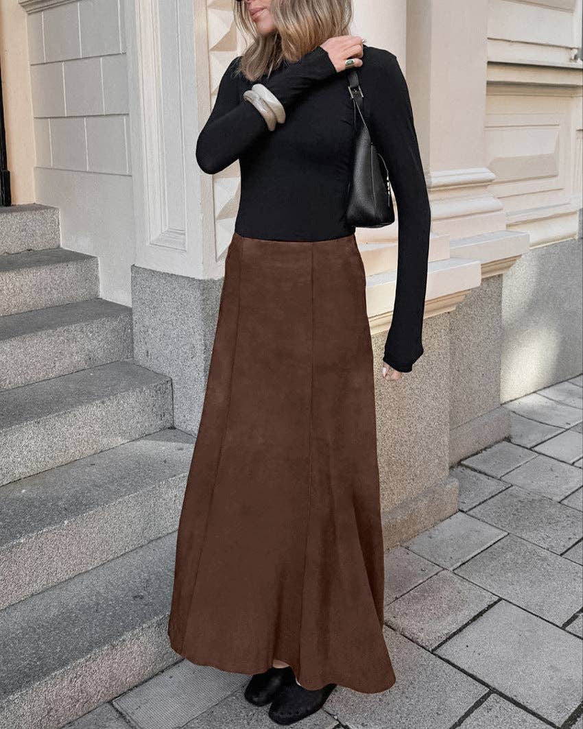 Marayn - Wholesale Skirt - Women's - Vintage Brown Knit Midi Skirt Chic Fall Style24