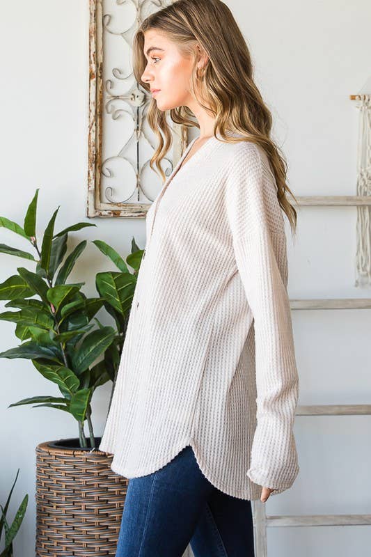 HEIMISH - Wholesale Cardigan - Women's - EJ6729-10 SOLID WAFFLE BUTTON DOWN CARDIGAN12