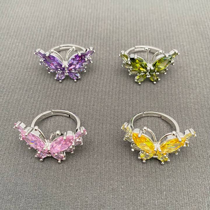 Sparkling Cubic Zirconia Inlaid Butterfly Adjustable Ring for wholesale by Mio Queena