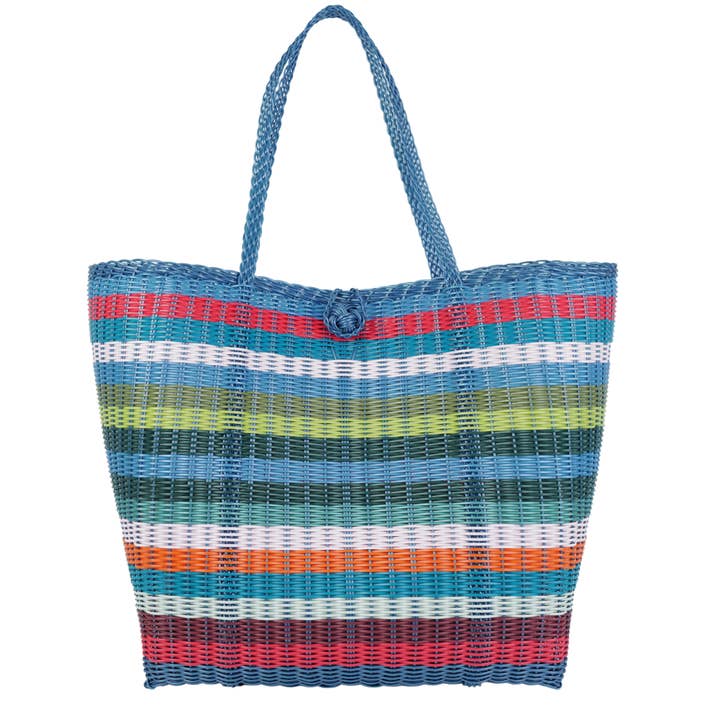 Grand cabas à rayures de papier ligné en couleurs vives multicolores pour la vente par The Lilley Line