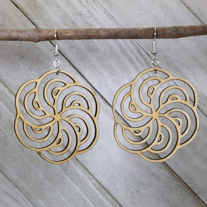 Hurricane Swirl Wooden Dangle Earrings for wholesale by Cates Concepts