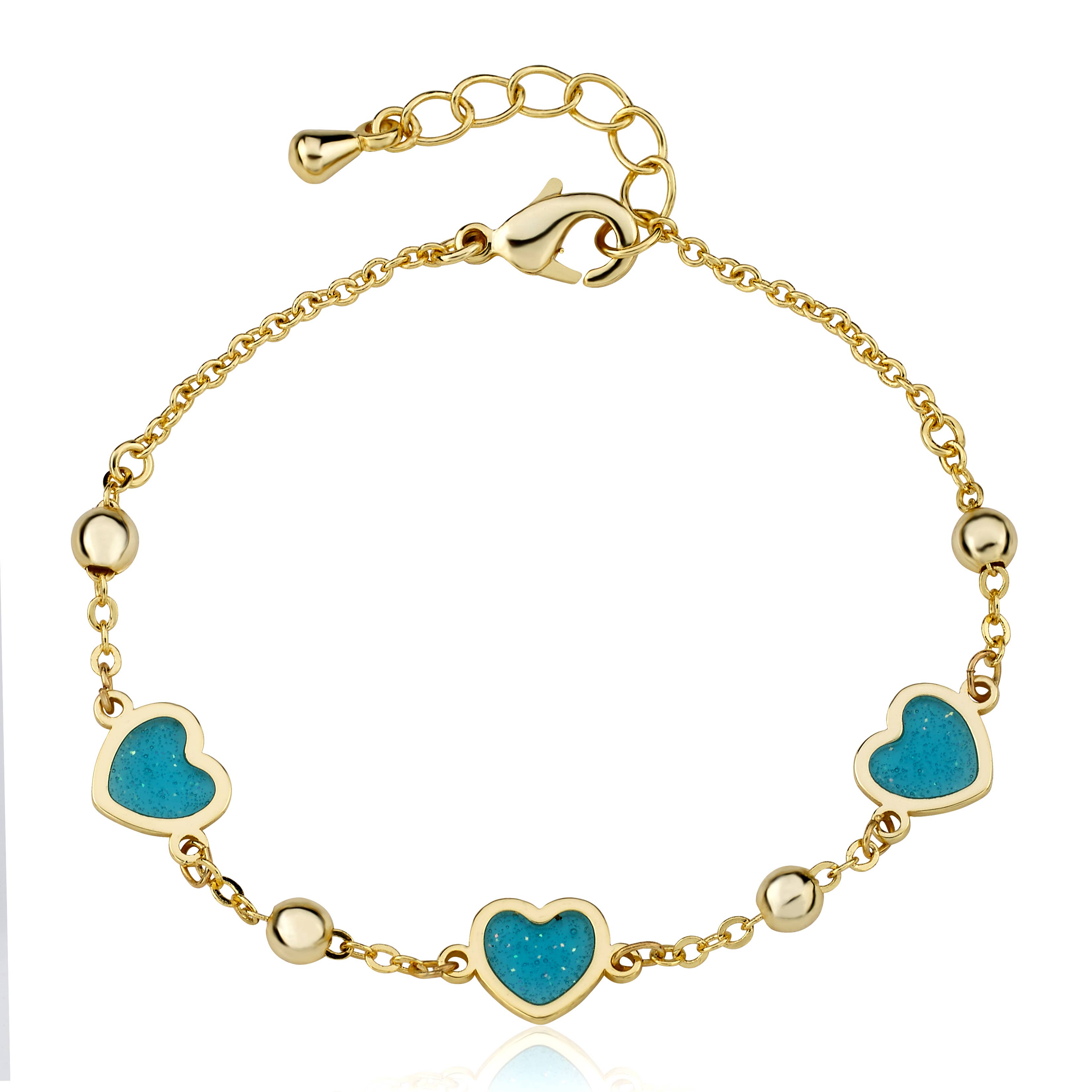 Little Miss Twin Stars Girls Classic 14k Gold-Plated Hearts Station Link Bracelet