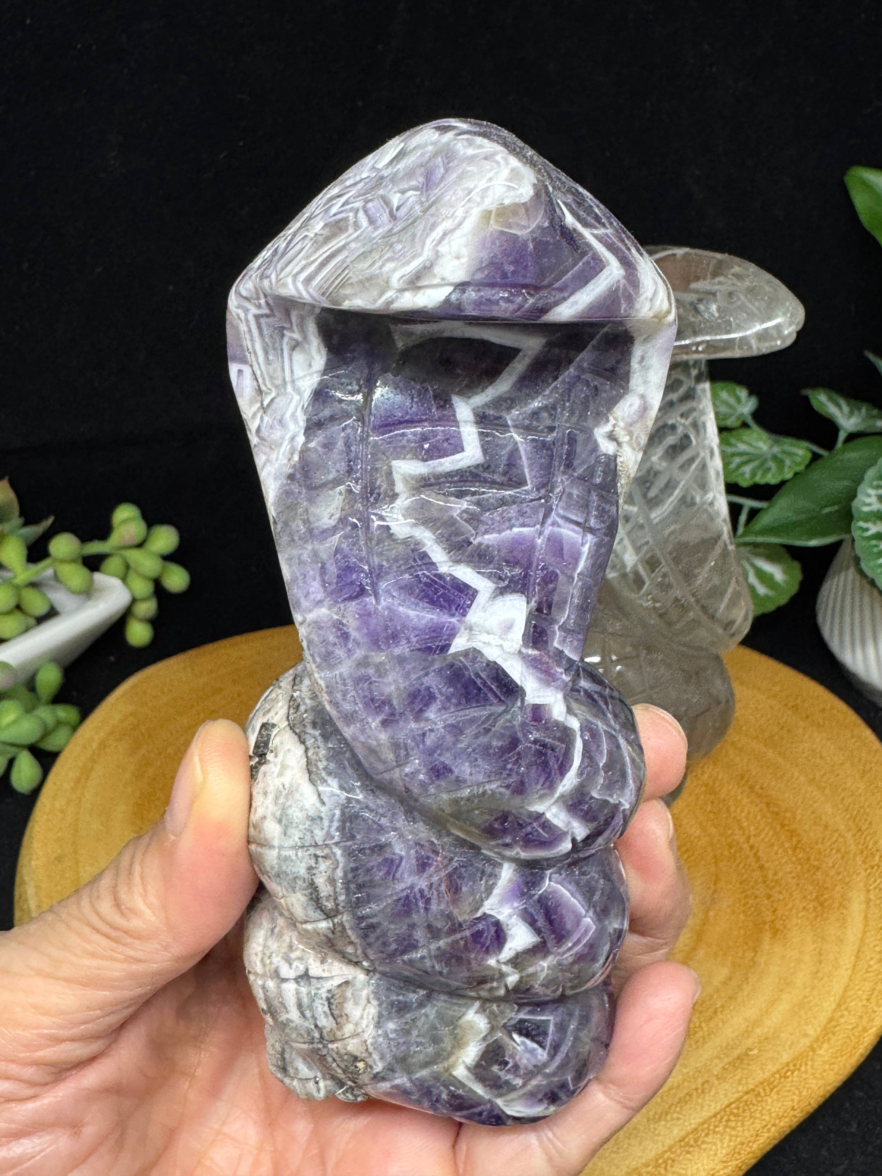 The 7 Directions - Wholesale Spiritual Stone/Crystal - 2 pc Snake Cobra bundle amethyst lodolite G7894