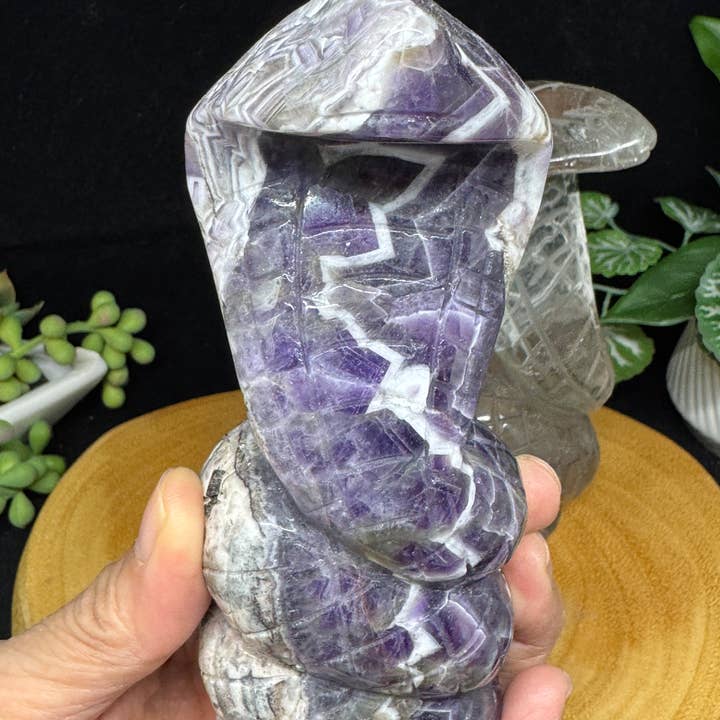 The 7 Directions - Wholesale Spiritual Stone/Crystal - 2 pc Snake Cobra bundle amethyst lodolite G7894