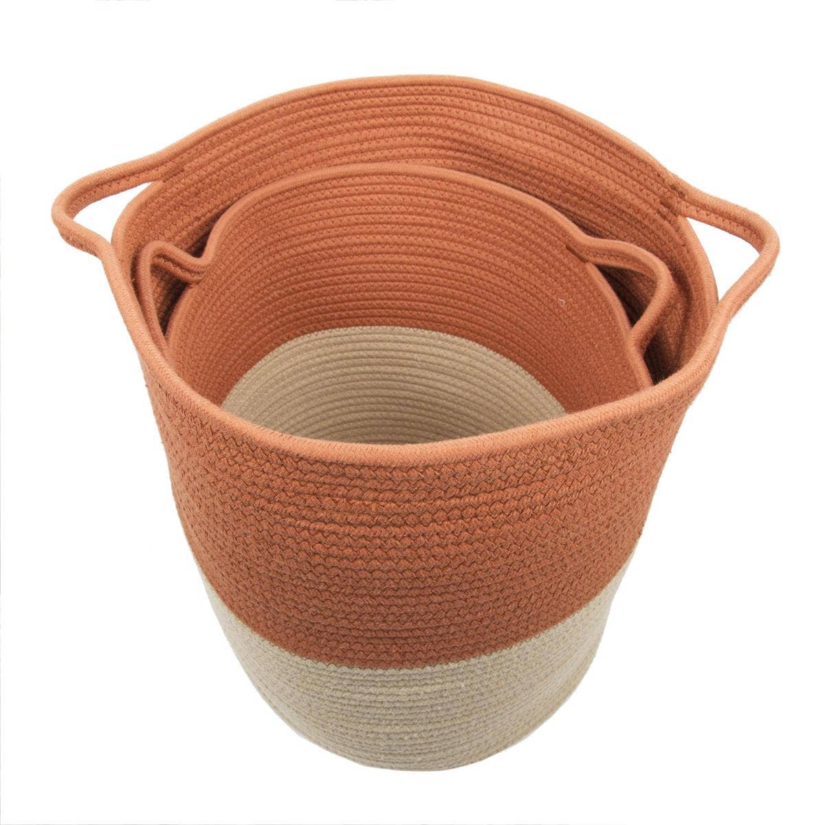 Truu Design - Wholesale Basket - Truu Design Round Storage Basket, Rust/Natural Cotton Rope3
