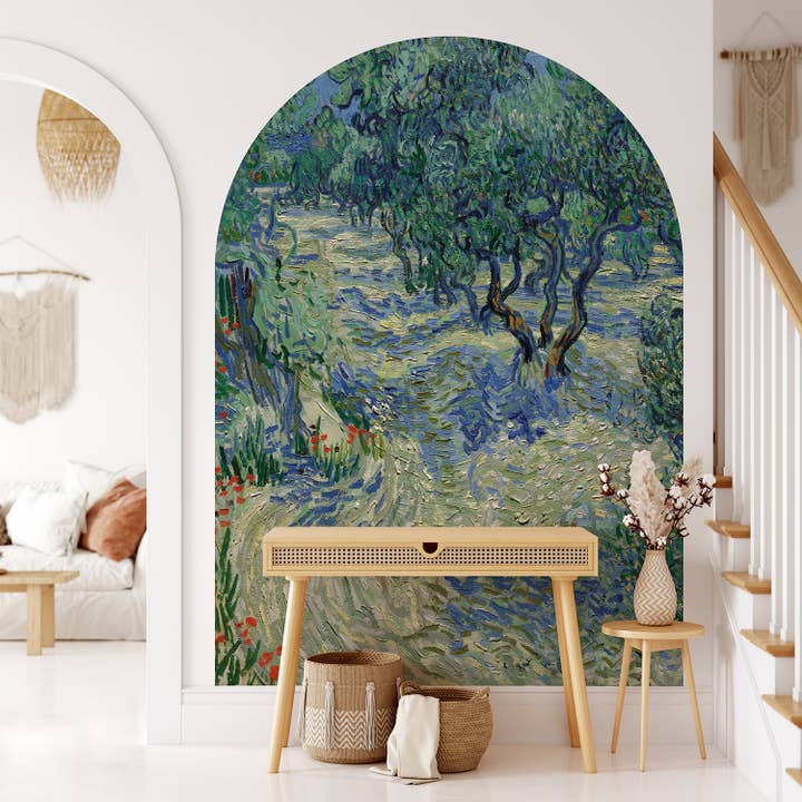 Van Gogh Olive Orchard Wall Decal, Vintage Tree Wallpaper for wholesale by SimurgWallArts