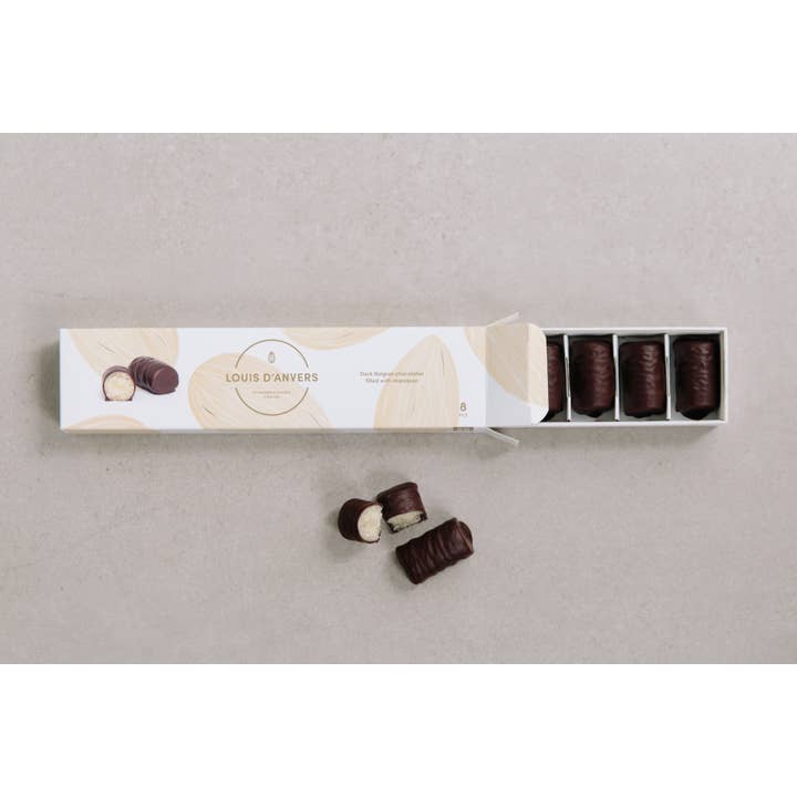 Louis d'Anvers 8-pc dark chocolate covered marzipan giftbox for wholesale by Belgium's Chocolate Source