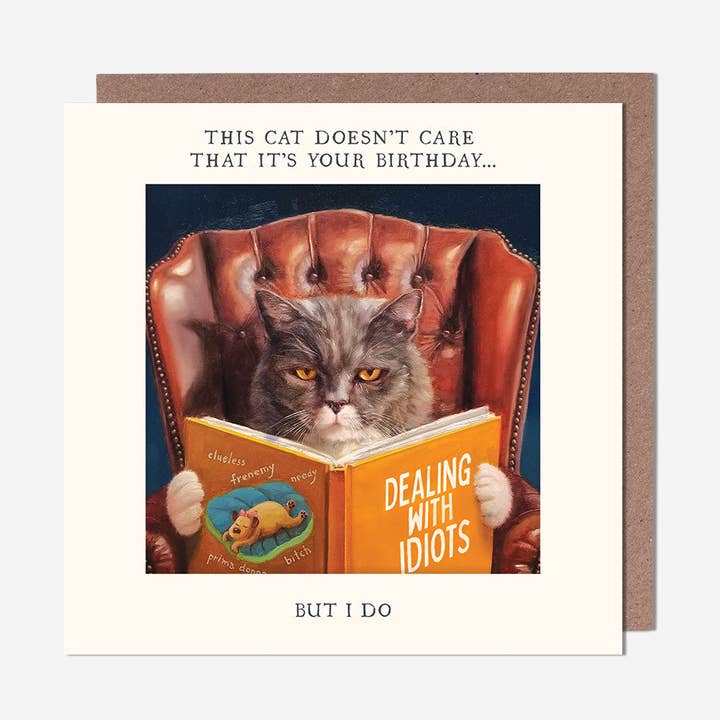 Grumpy Cat Reading Doesn't Care Birthday Card for wholesale by Pigment Productions Ltd