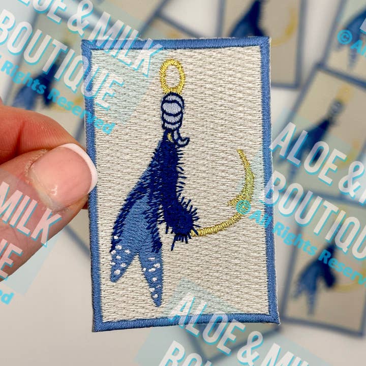 Fishing patch blue, fishing patch, mens patches, fly fishing for wholesale by Aloe and Milk Boutique