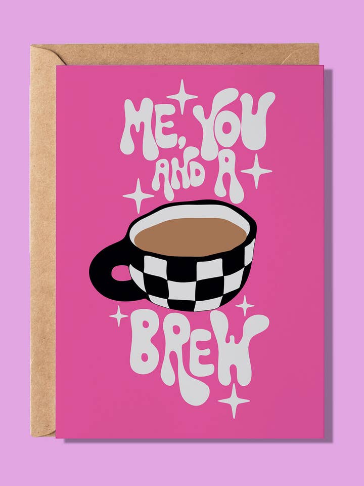 Me, You & A Brew Greeting Card for wholesale by Printed Weird