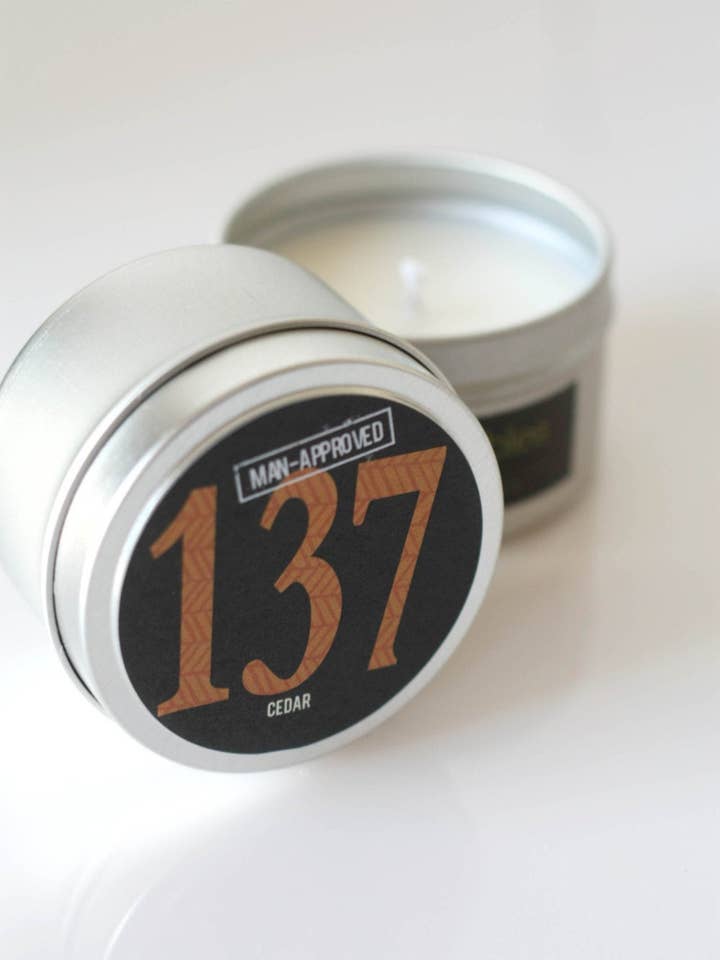 No. 137: CEDAR // Natural Soy Candle // 6 oz tin // Highly for wholesale by Coco & Bubbles