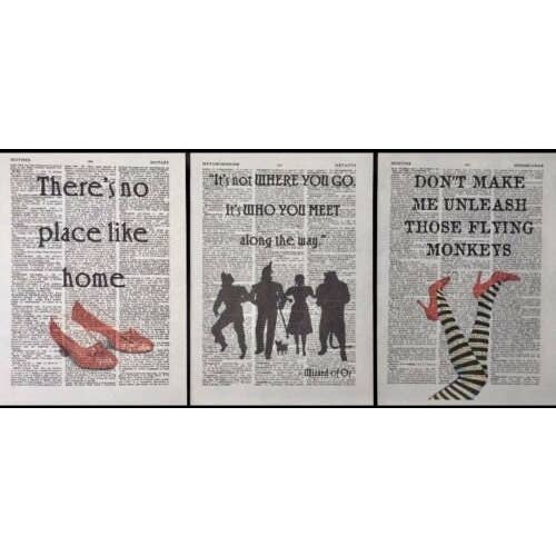 3 X Wizard Of Oz Quotes Vintage Dictionary Print - Wall Art for wholesale by Parksmoonprints
