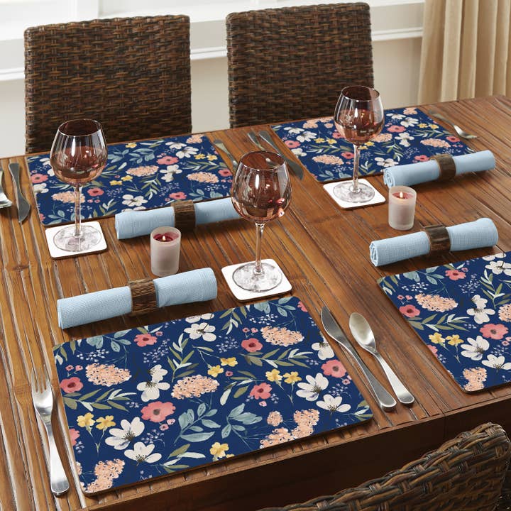 CounterArt/Highland Home/Thirstystone/CoasterStone – wholesale Placemat – "Blue Multi-Floral " Boxed 4-Pack Hardboard Table Mats