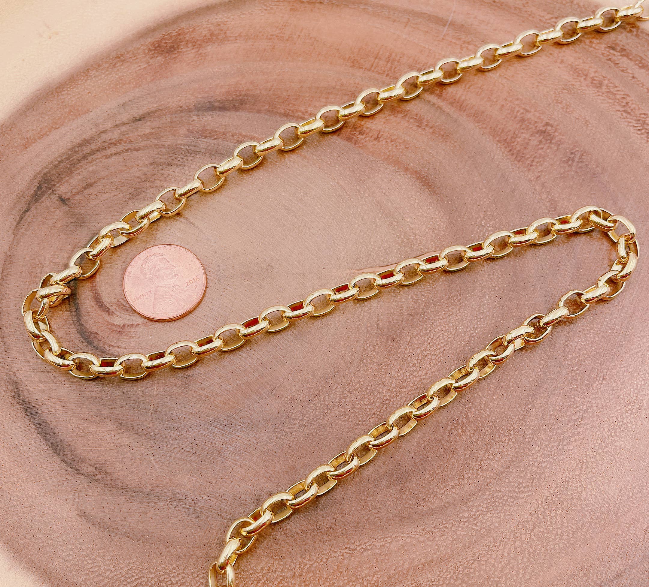 Beads Creation - Wholesale Craft Supplies - Solid Gold Rolo Cable Chain by Foot, Unfinished Chain, CH1653