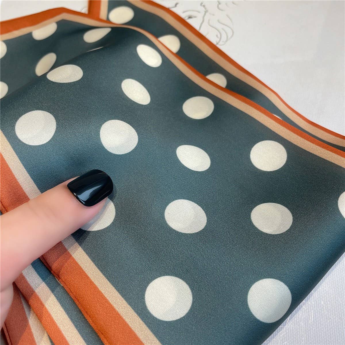 ACCITY - Wholesale Head Scarf - Women's - POLKA DOT SIMPLE GEOMETRIC LONG SILK HEAD SCARF_CWASC15195