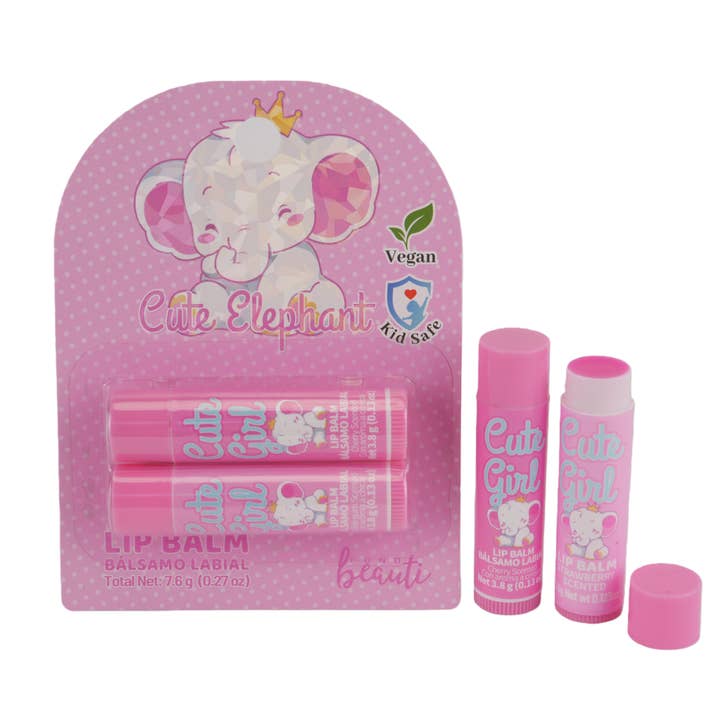 Cute Elephant Kids Lip Balm Duo – Cherry & Strawberry for wholesale by fondbeauti