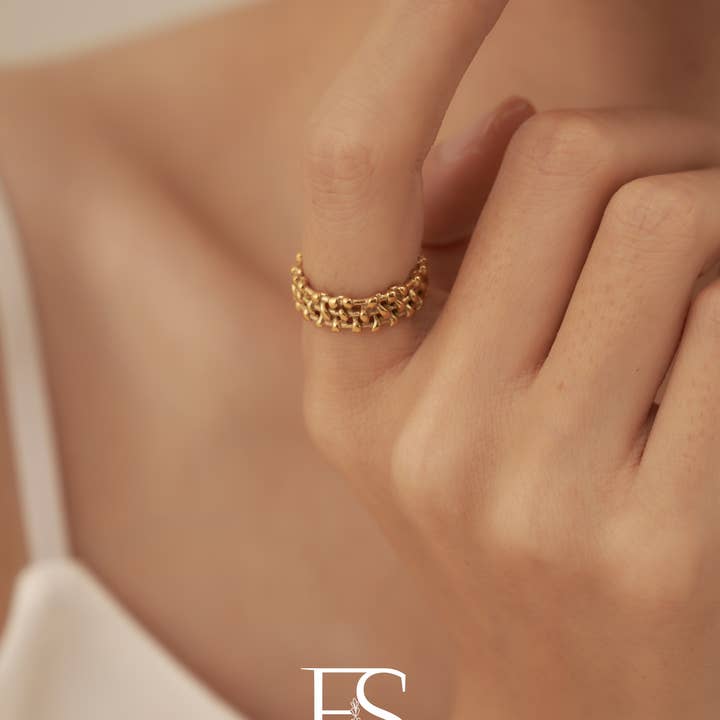 Furano Studio - Wholesale Band/Stacked Ring - 18K Gold Plated Twisted Band Ring, Stacked Band Ring