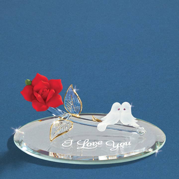 P1 432-R5: "I Love You" Rose with Doves for wholesale by Glass Baron