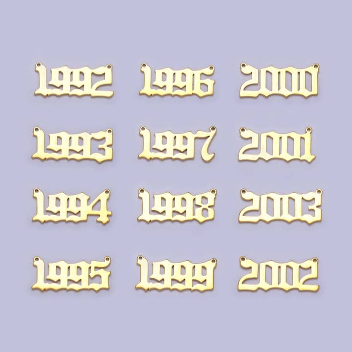 Gold Filled Birth Year Charm Connector Birthday Number Anniversary Old English Number Link Connector for Necklace Bracelet Component Y-690-Y-700 for wholesale by Aim Eternal