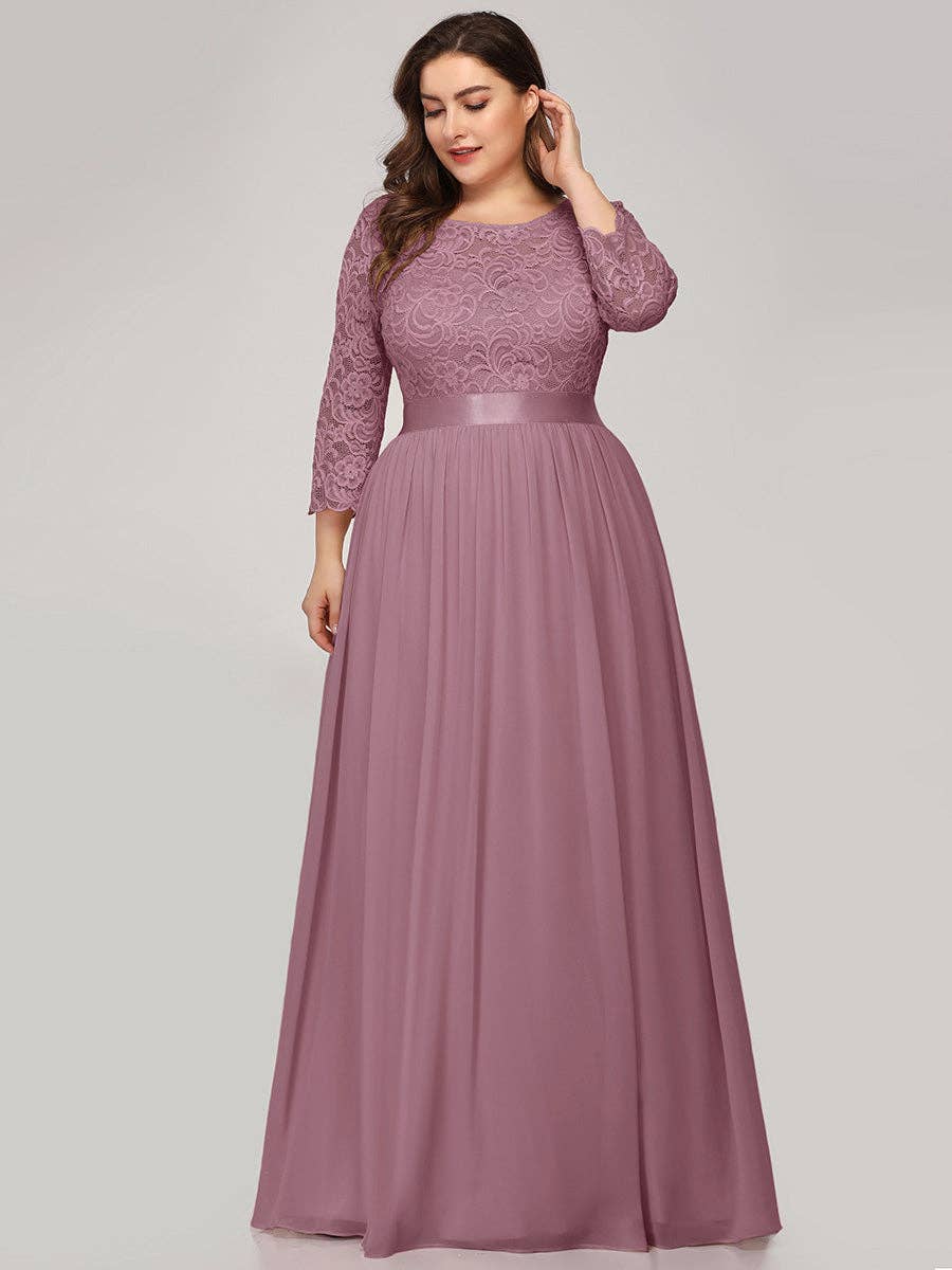 Ever-Pretty - Vente Robe de soirée – femme - Robe de demoiselle d'honneur en dentelle grande taille avec manches longues en dentelle11