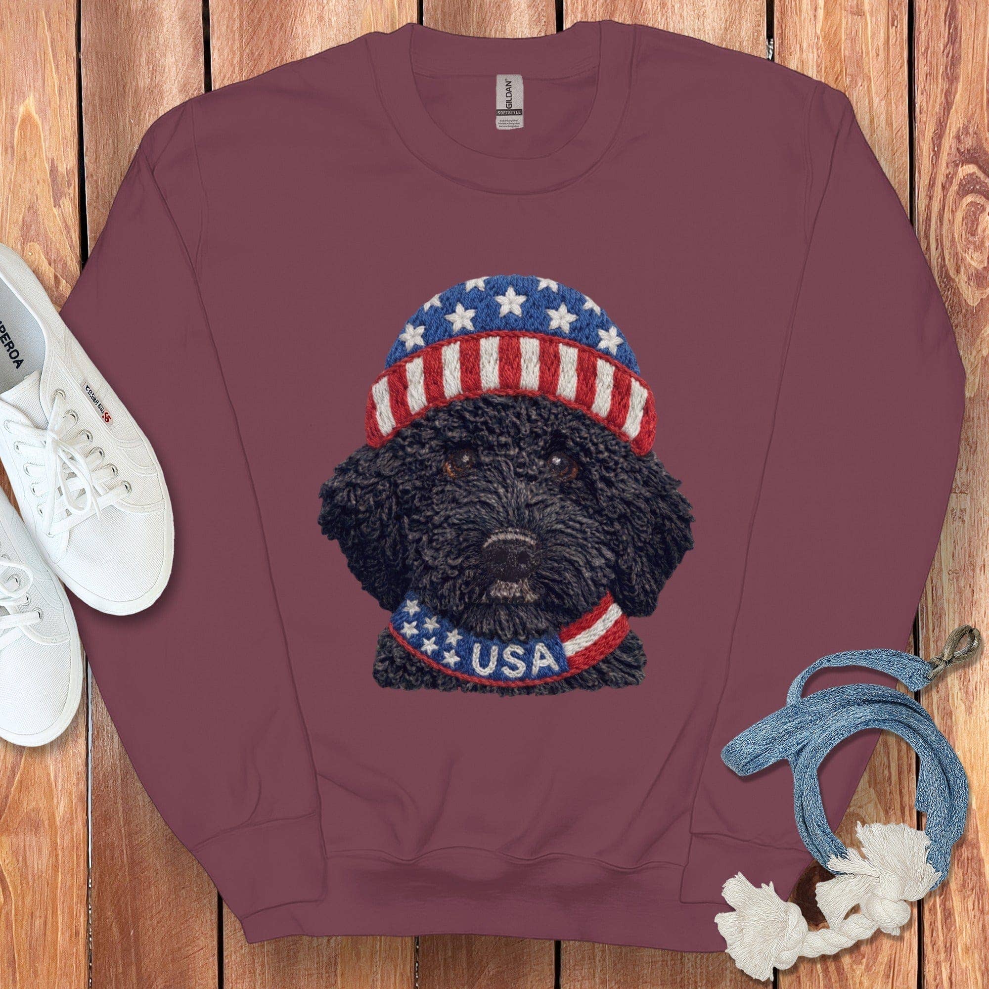 Puppy Jo - Wholesale Graphic Sweatshirt - Unisex - Patriotic Black Goldendoodle Sweatshirt4