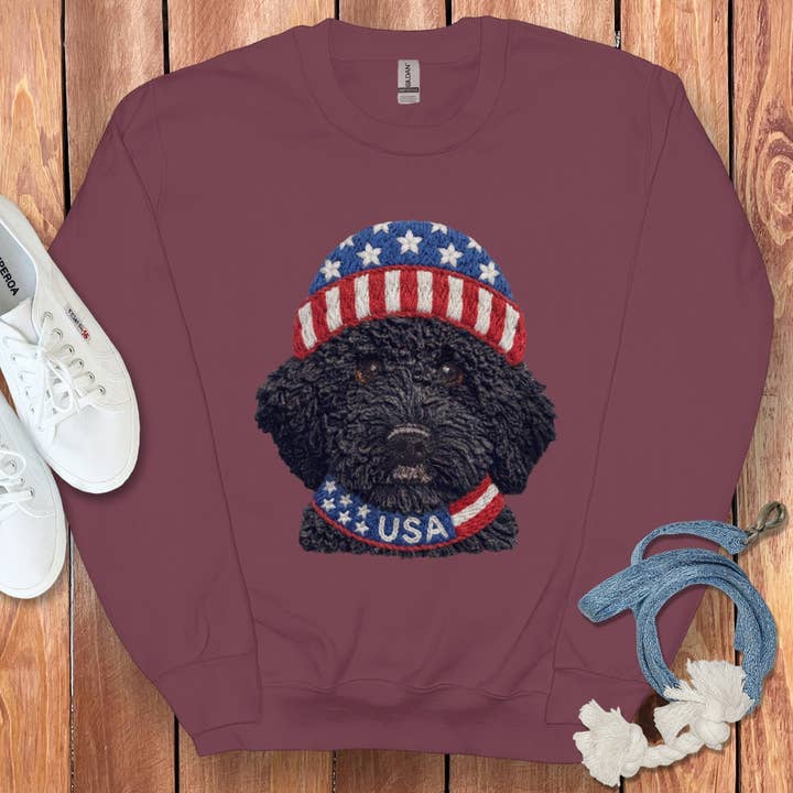 Puppy Jo - Wholesale Graphic Sweatshirt - Unisex - Patriotic Black Goldendoodle Sweatshirt4
