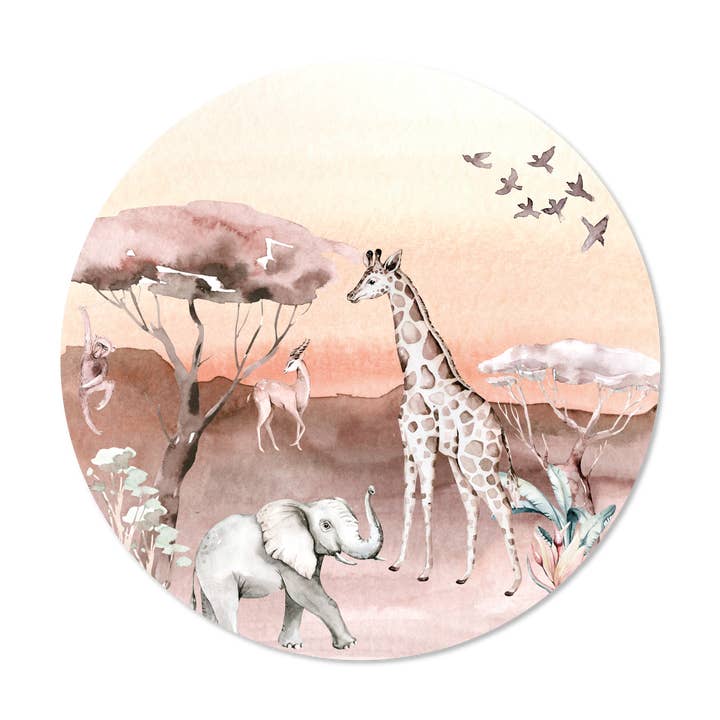 Wall circle Afrikan animals elephant giraffe for wholesale by Kleine Binky