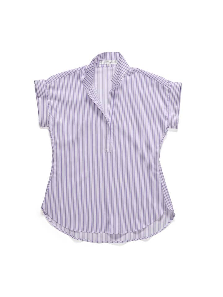 Morado La Blusa de Liga con Mangas Cap en Dúo de Rayas Lavanda de venta al por mayor en Faire5