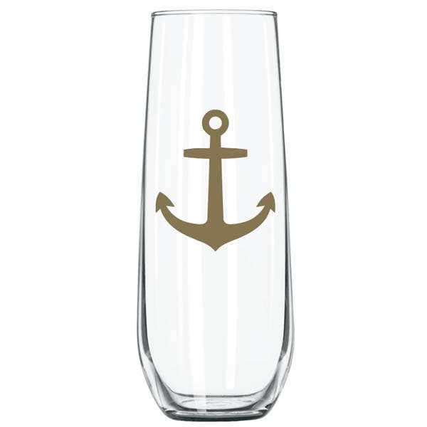 Stemless Flute - Gold Anchor for wholesale by B McVan Designs