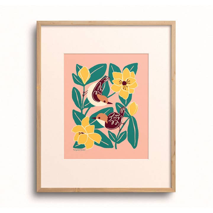 Nuthatches & Magnolia Art Print for wholesale by Nuthatch Studio