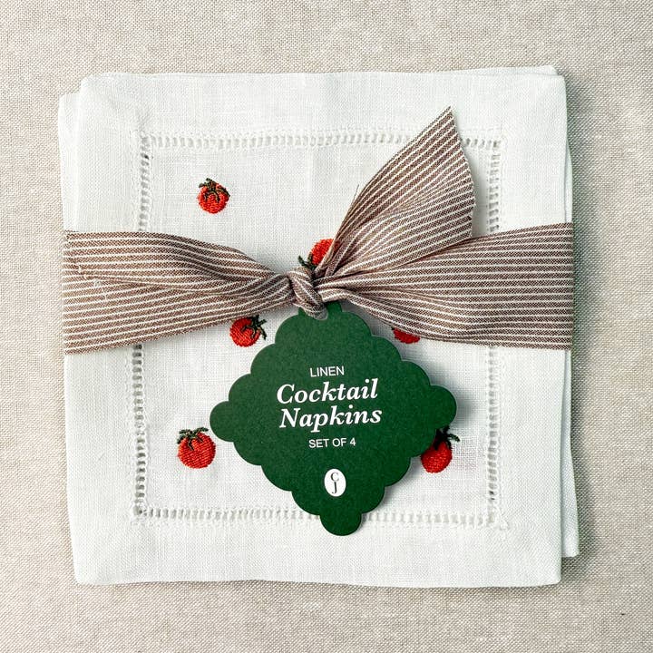 Tomato Embroidered Cocktail Napkin Set for wholesale by Casey Jo Paper Co.