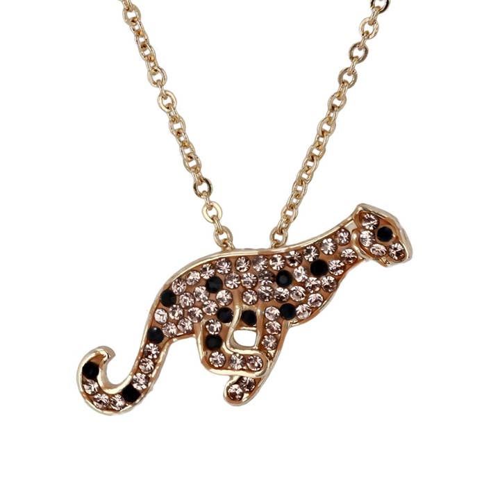 Pendentif en forme de guépard doré avec cristaux bicolores pour la vente par Luxe on Main LLC