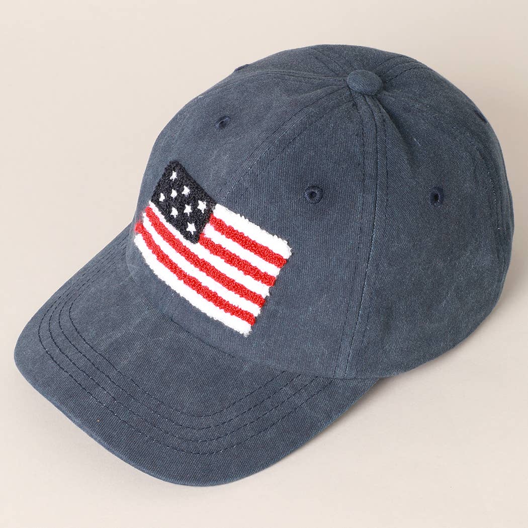 Fashion City - Wholesale Baseball Cap - Women's - American Flag Chenille Patch Baseball Cap1