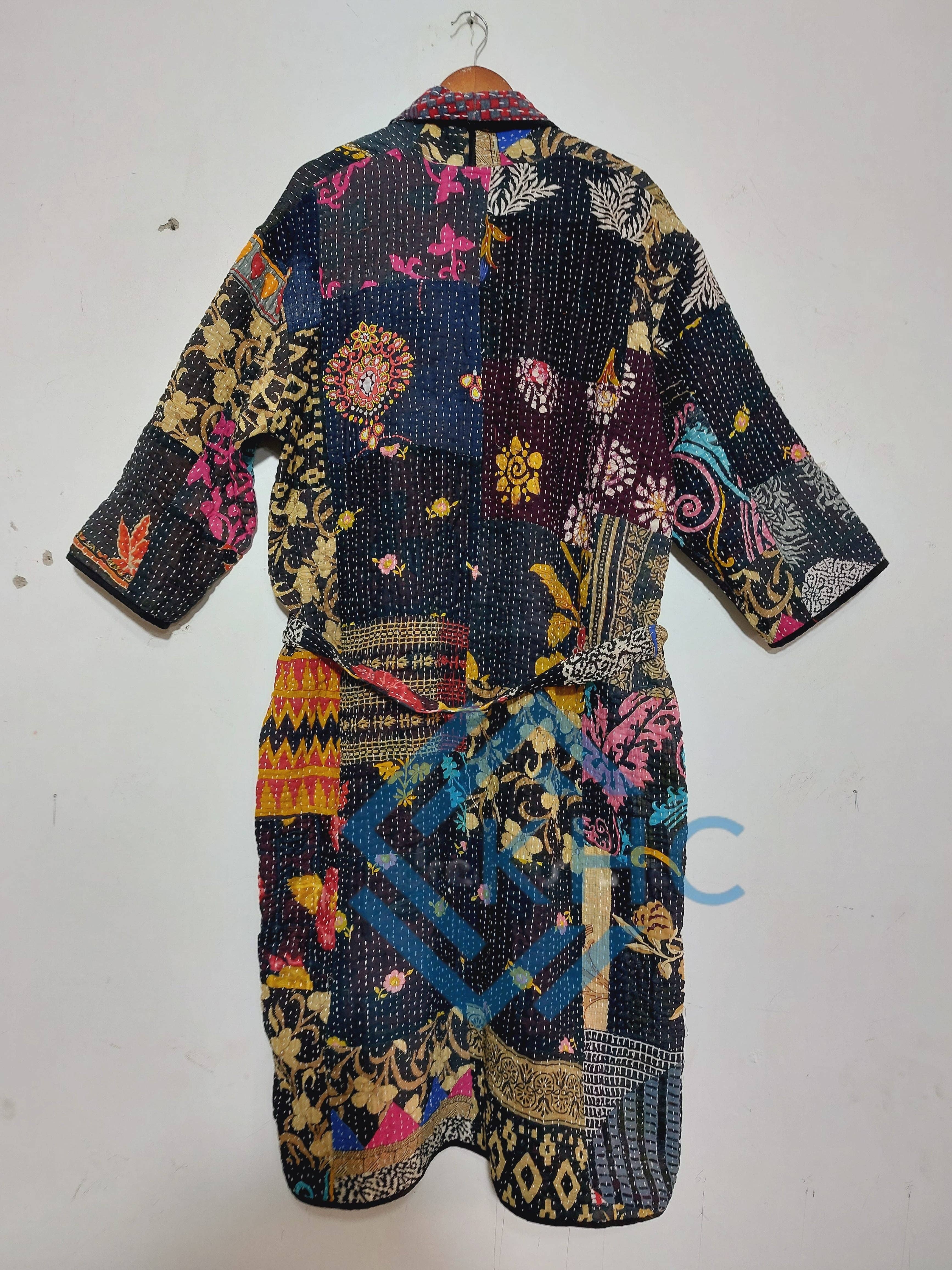 KHC – wholesale Robe – Women's – Patchwork Bath Robe | Vintage Kantha Cotton Kimono | Cotton Robe | Kimono Indian Dressing Gown | Night Wear Suit | Long Cotton Robe5