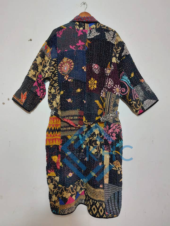KHC – wholesale Robe – Women's – Patchwork Bath Robe | Vintage Kantha Cotton Kimono | Cotton Robe | Kimono Indian Dressing Gown | Night Wear Suit | Long Cotton Robe5