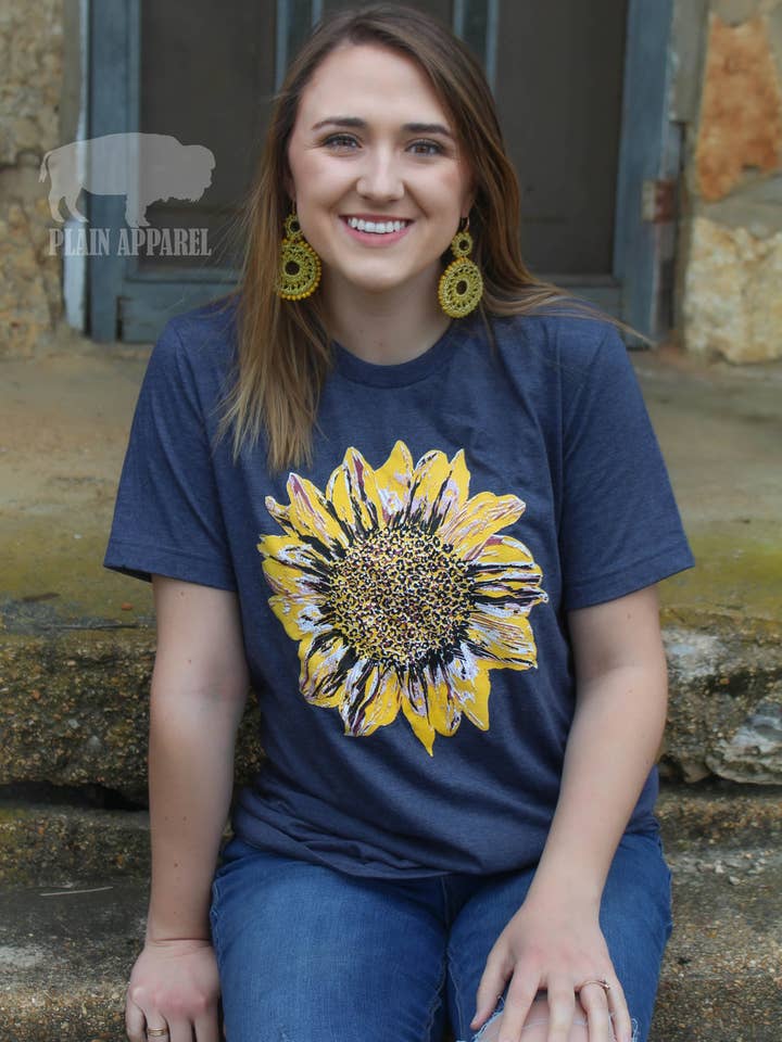 Super Girasole Navy Crew Tee per la vendita all'ingrosso da parte di Plain Apparel Tees