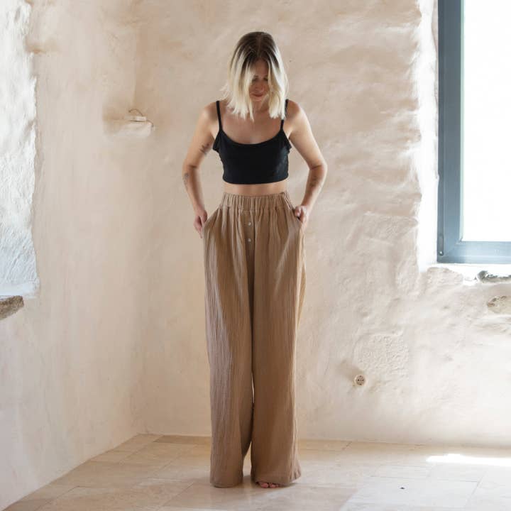 loom.ist - Vendita all'ingrosso Pantalone - Donna - Pantaloni in cotone a doppio strato di mussola3