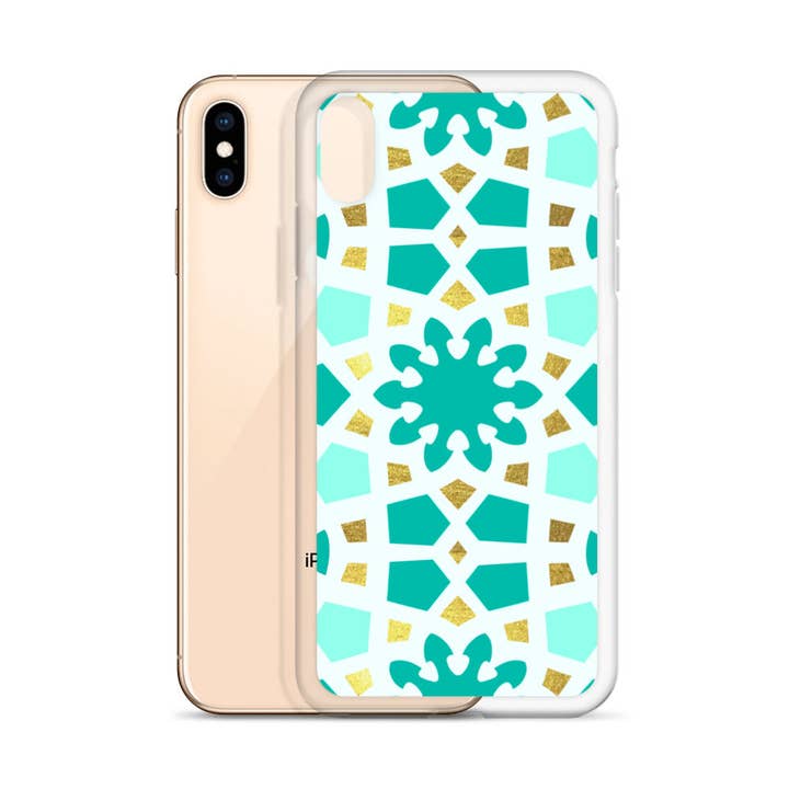 iPhone Case - Geometric Arabesque Pattern in Mint and Gold for wholesale by The Shamal