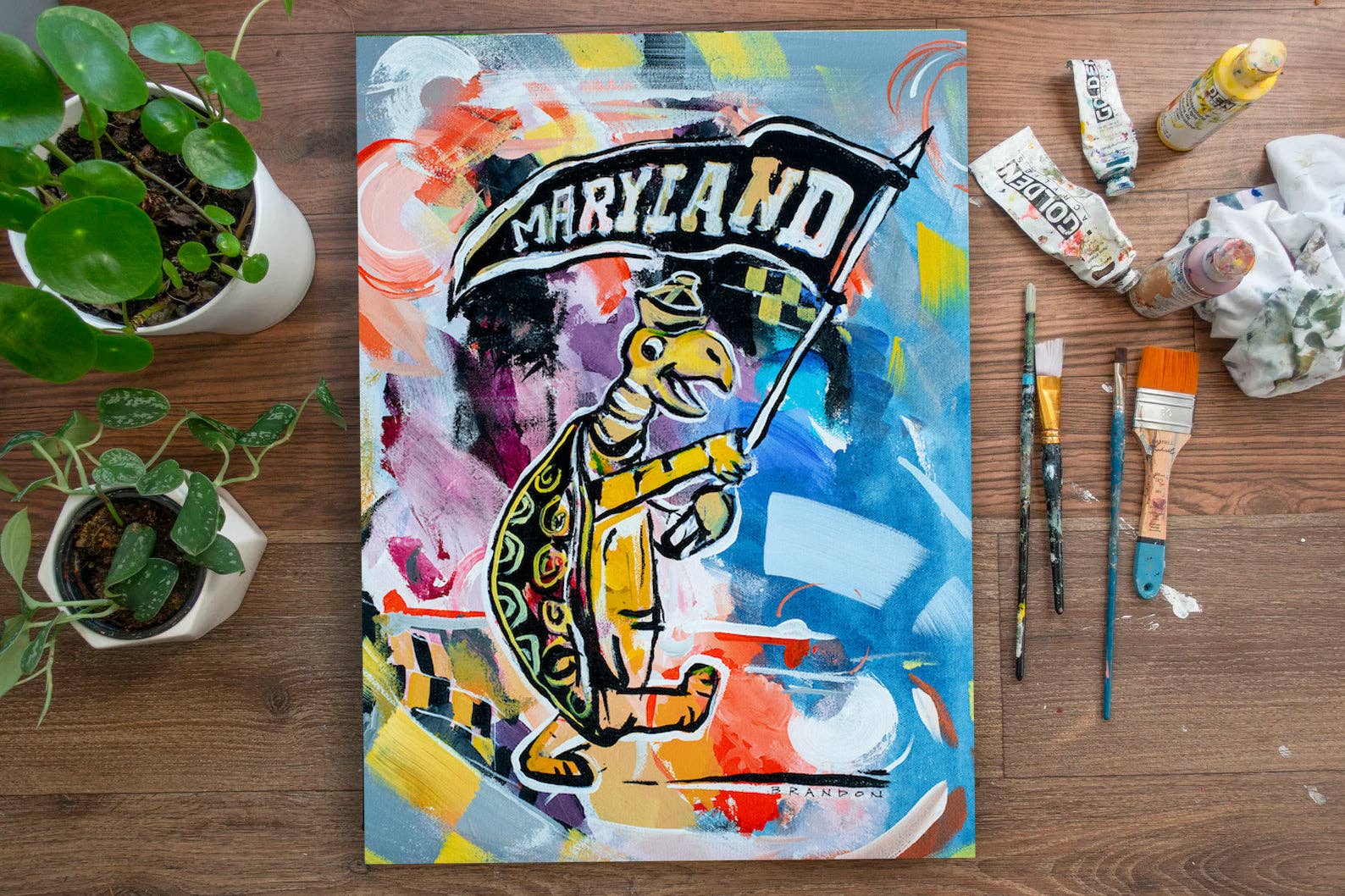 Brandon Art Co - Wholesale Painting/drawing - Maryland Terrapins "Vintage Testudo" | Original Painting on 12x16 Fredrix Canvas Panel0