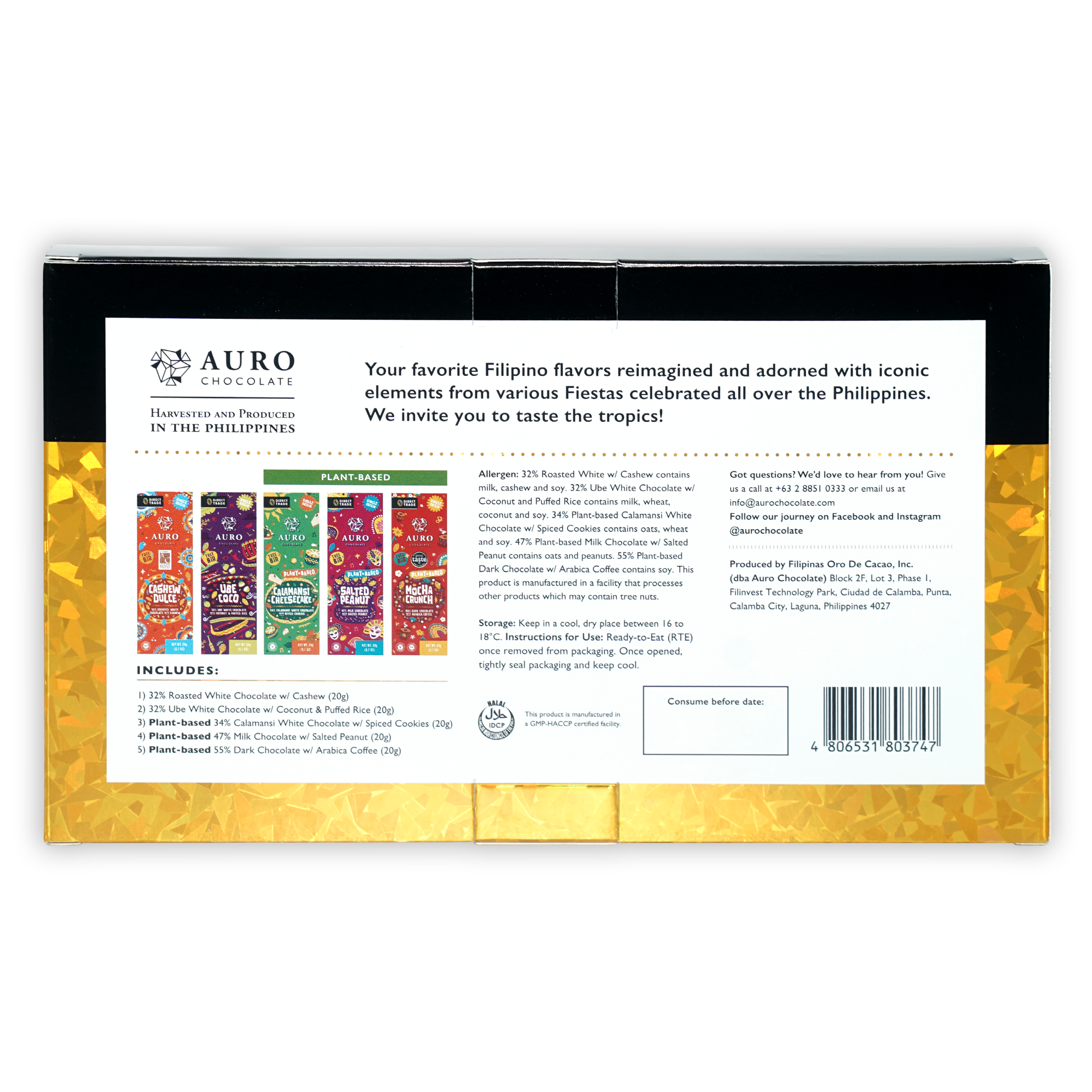 Bar & Cocoa Chocolate - Vente Barre chocolatée - Cadeau chocolaté Auro Fiesta avec 5 mini-barres (origine philippine)2