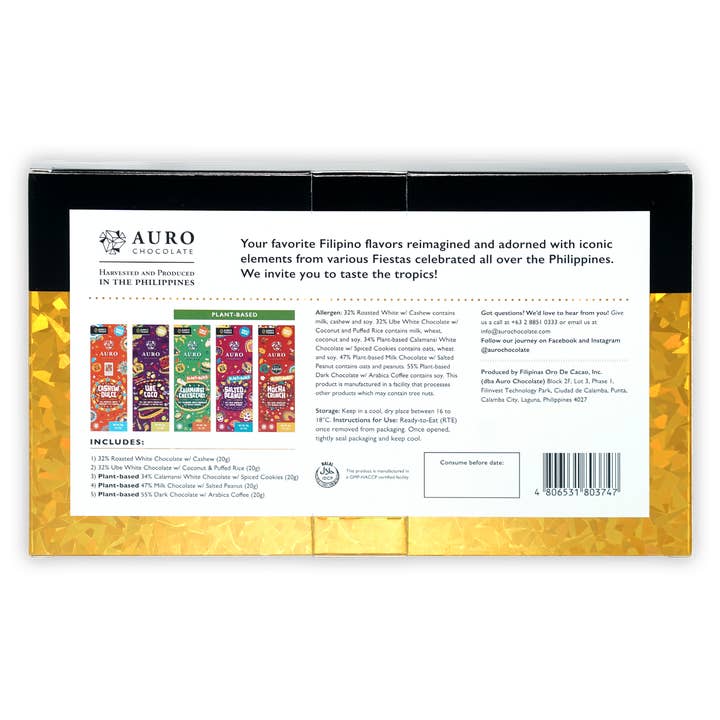 Bar & Cocoa Chocolate - Vente Barre chocolatée - Cadeau chocolaté Auro Fiesta avec 5 mini-barres (origine philippine)2