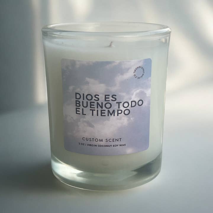 3oz Candle Private Label / Dios Es Bueno for wholesale by twentyonetwelve.co
