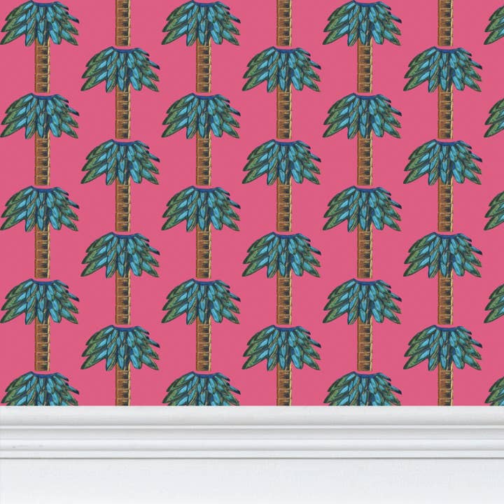 Tiki Palm Fuchsia Wallpaper for wholesale by B.Maraffi Art and Home