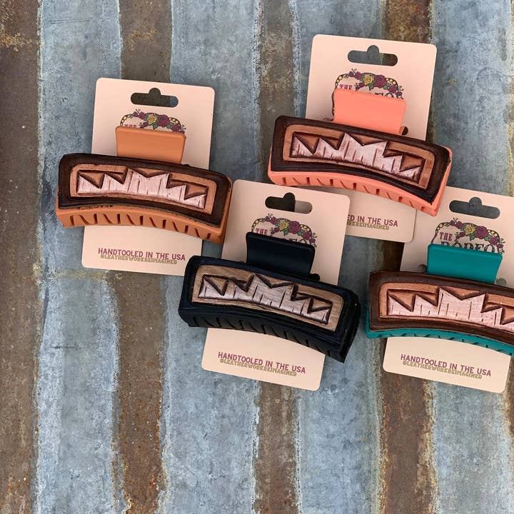 Leather Hair clip Southwest Cowgirl Rodeo Western Cowboy for wholesale by The Rodeo Rose