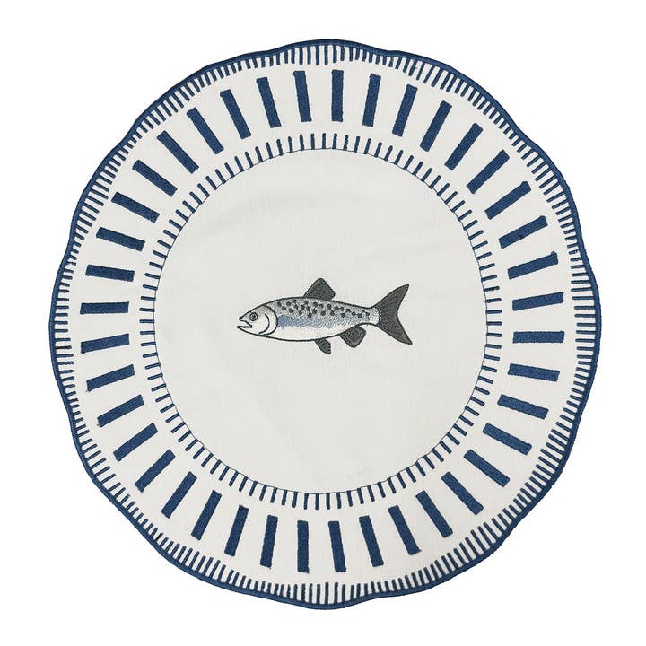 Embroidered Striper placemat in Navy Blue, Set of 4 for wholesale by JO & PA