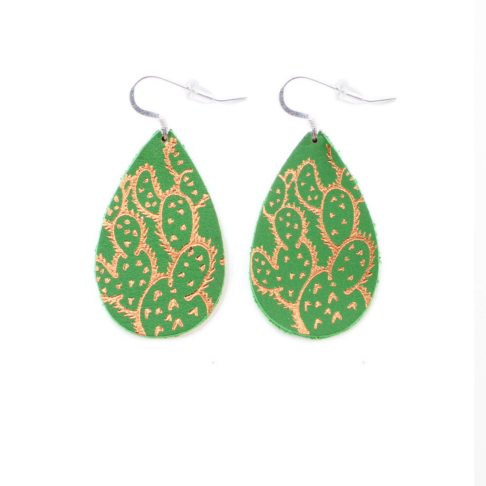 OneWild - Wholesale Dangle Earrings - Prickly Pear Cactus - Metallic Leather Embossed Earrings9