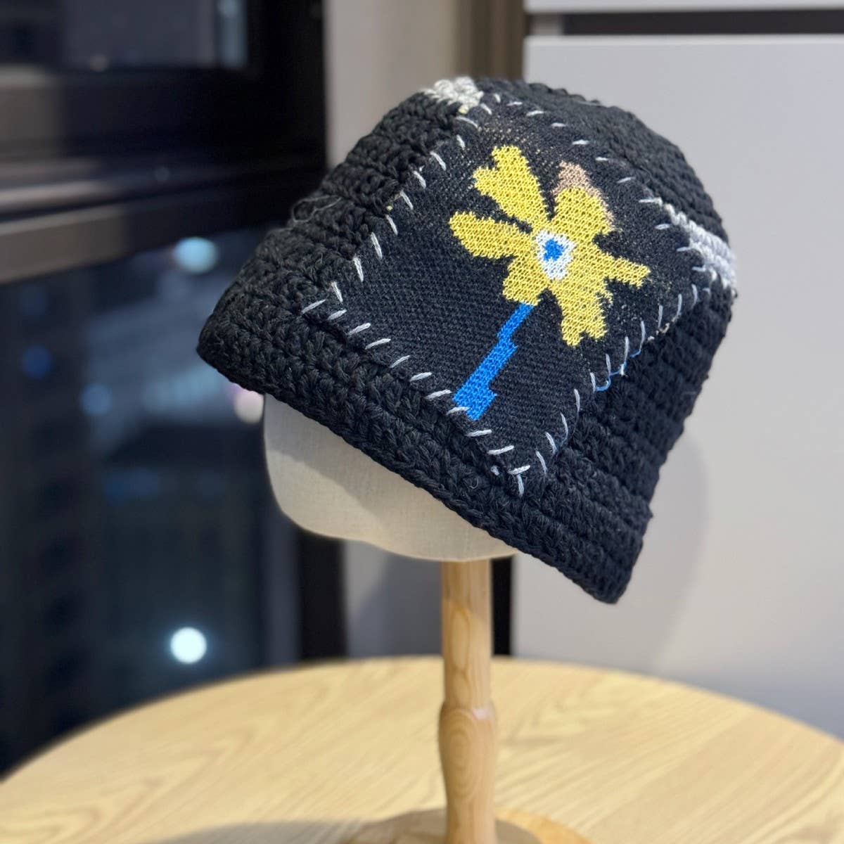 DOUBLJU - Wholesale Beanie - Women's - HAND-CROCHETED FLOWER COLOR-BLOCK HAT_CWAH048871