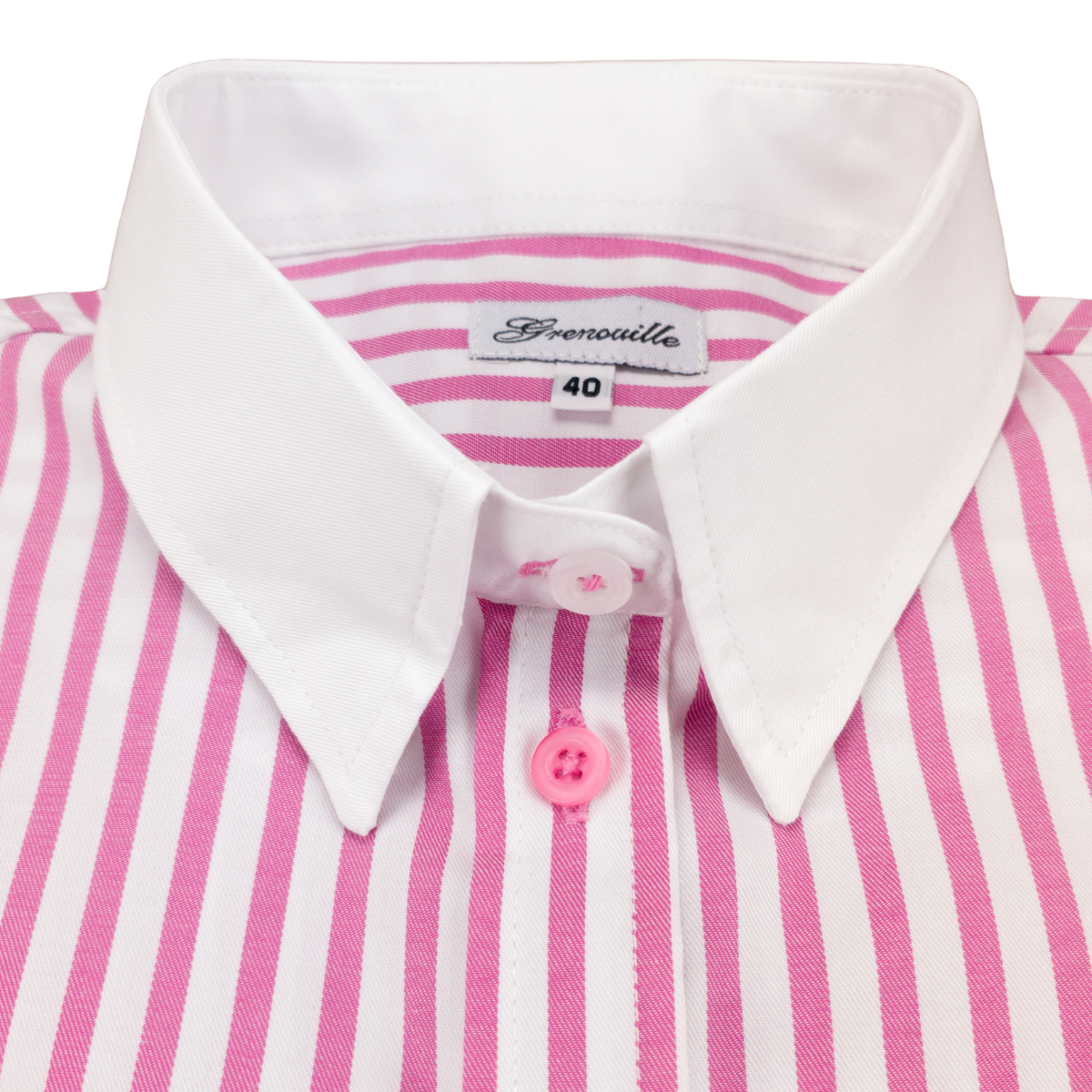 Salamander Shirts Ltd – wholesale Tröjor – Dam – Grenouille damskjorta med rosa och vita ränder, fransk dubbelmanschett4