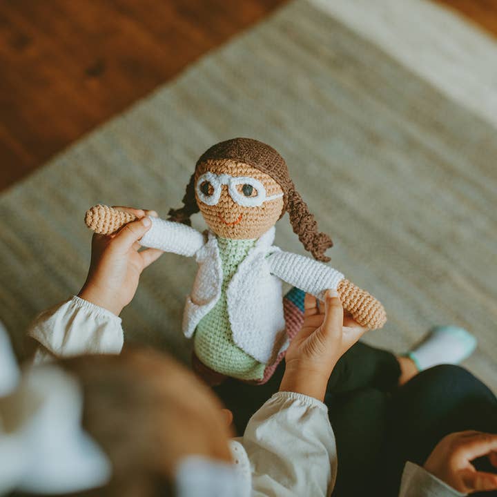 Pebble - Wholesale Doll - Kids - Handmade Fun-Loving Scientist Doll – Organic Cotton Crochet 2