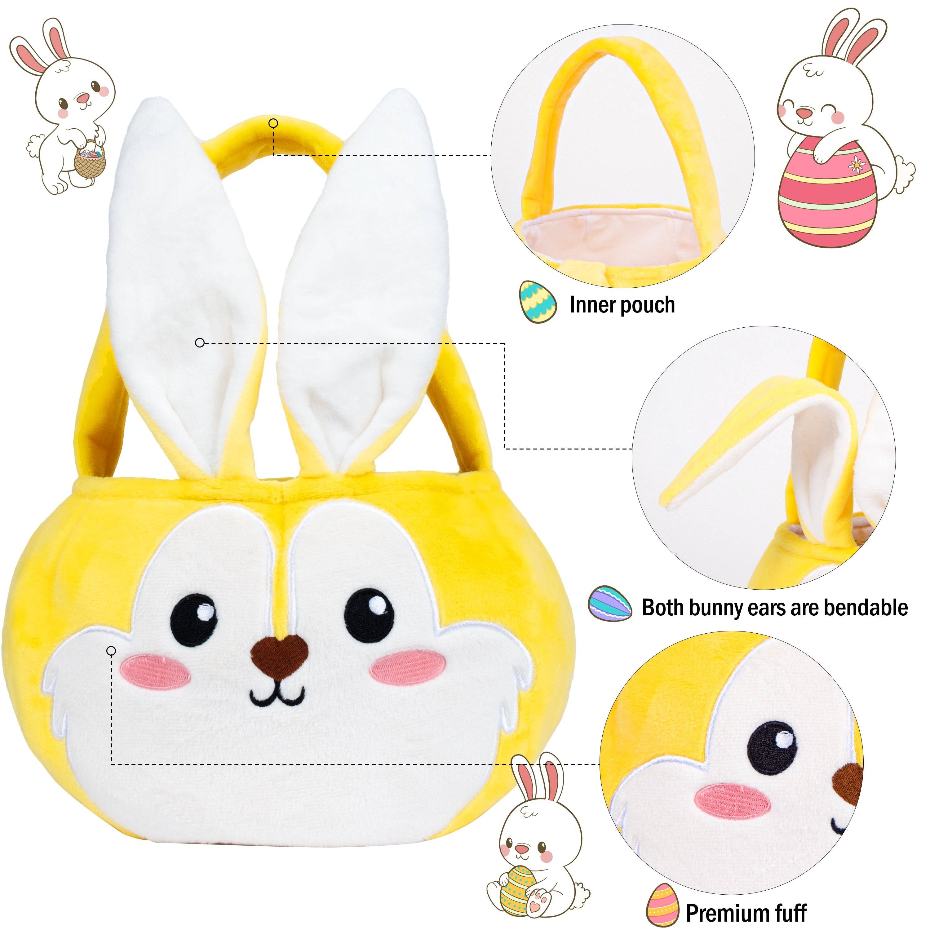 GEXWORLDWIDE - Vente Panier – enfant et bébé - Panier de Pâques en peluche en forme de lapin à trois couleurs pour enfants, nouveau modèle 20245